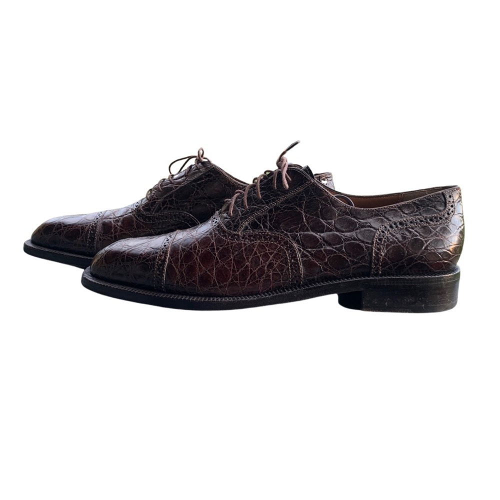 Salvatore Ferragamo Dark Brown Crocodile Cap Toe Shoes